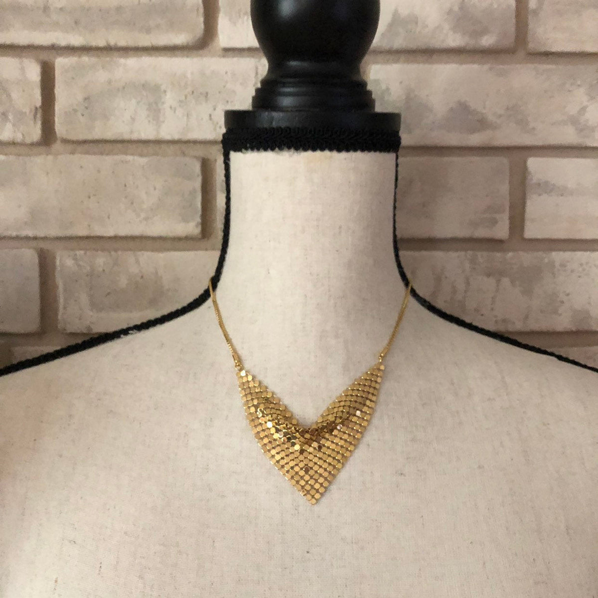 Givenchy Gold Triangle Mesh Bib Vintage Pendant - 24 Wishes Vintage Jewelry