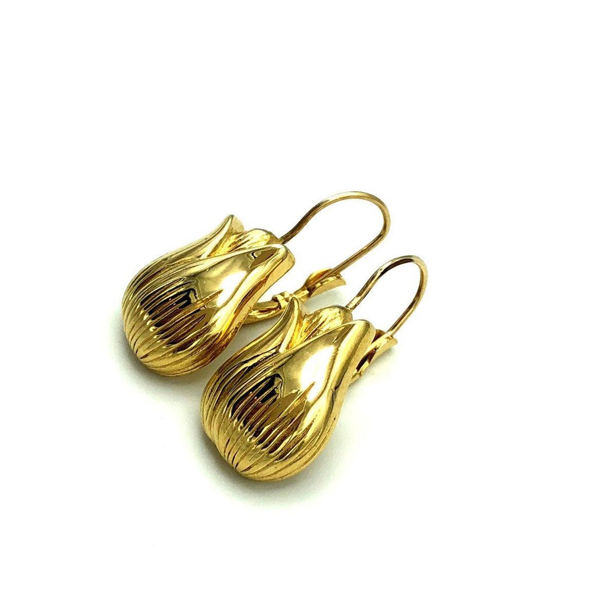 Givenchy Gold Tulip Vintage Dangle Drop Pierced Earrings - 24 Wishes Vintage Jewelry
