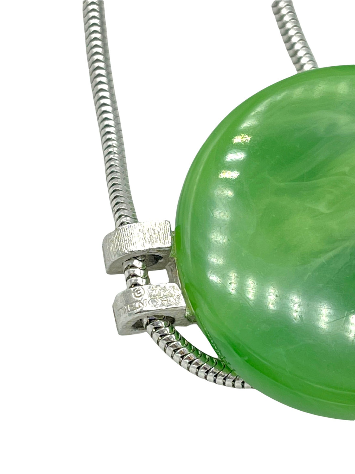 Givenchy Green Jade Art Deco Vintage Pendant with Silver Snake Chain - 24 Wishes Vintage Jewelry