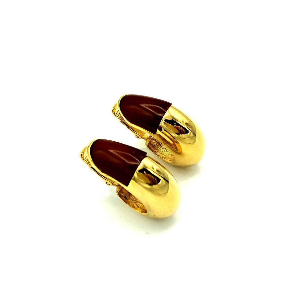 Givenchy Half Hoop Brown Lucite Vintage Clip-On Earrings - 24 Wishes Vintage Jewelry