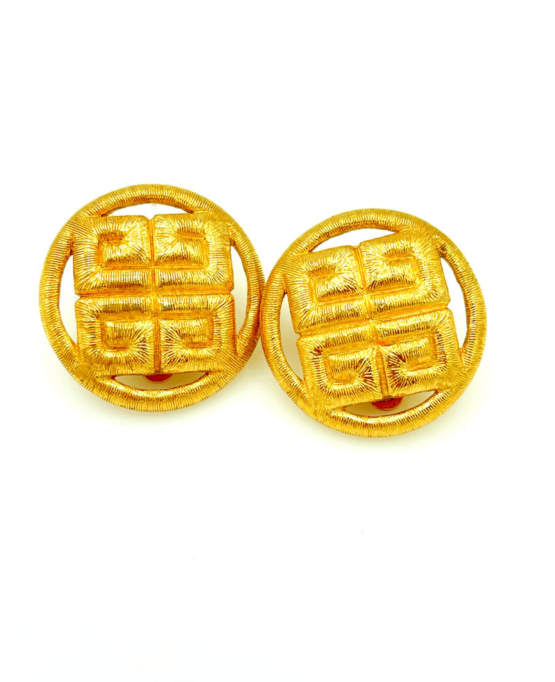 Givenchy Large Gold Cut-Out Logo Vintage Clip-On Earrings - 24 Wishes Vintage Jewelry