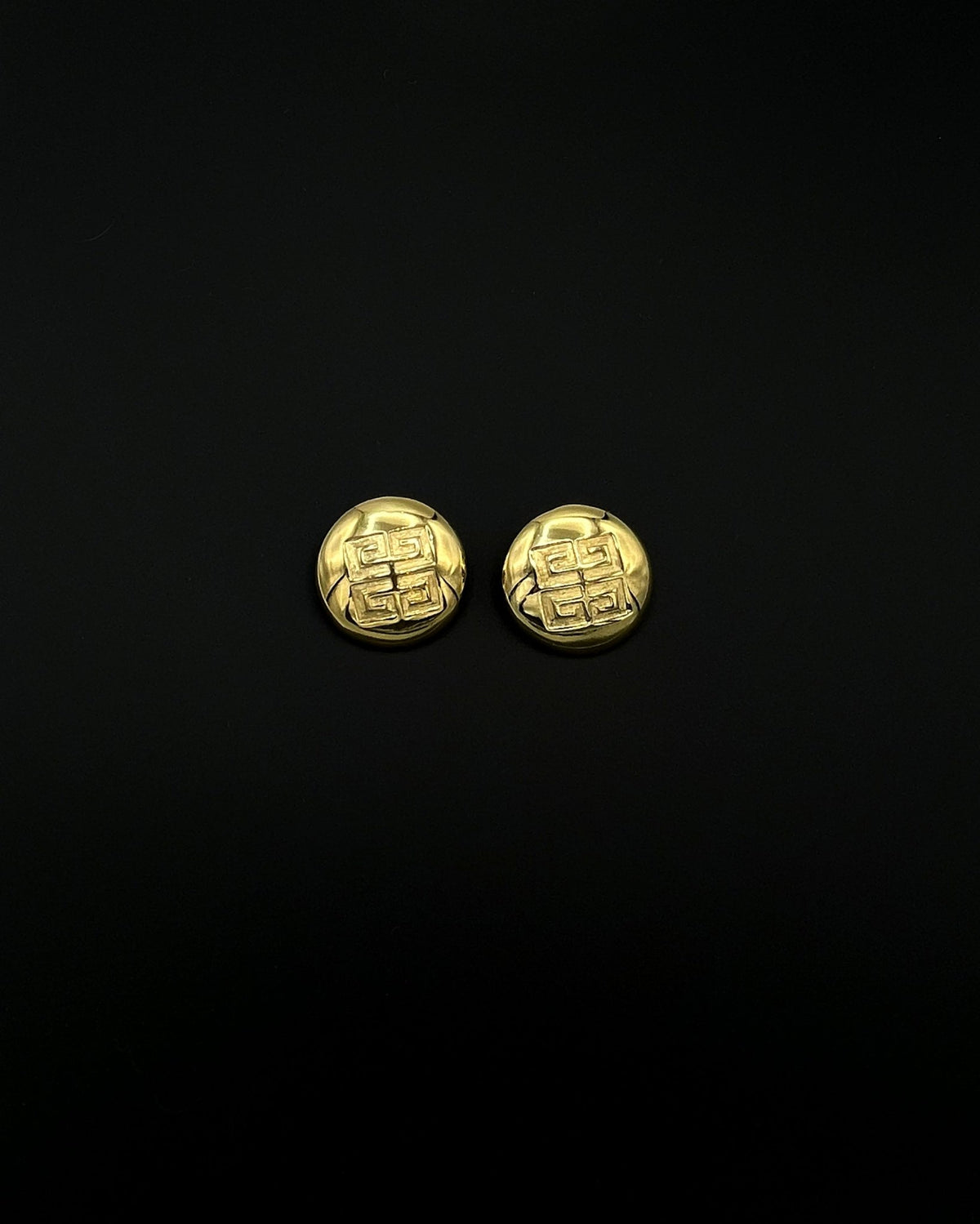 Givenchy Large Gold Round Logo Vintage Clip-On Earrings - 24 Wishes Vintage Jewelry