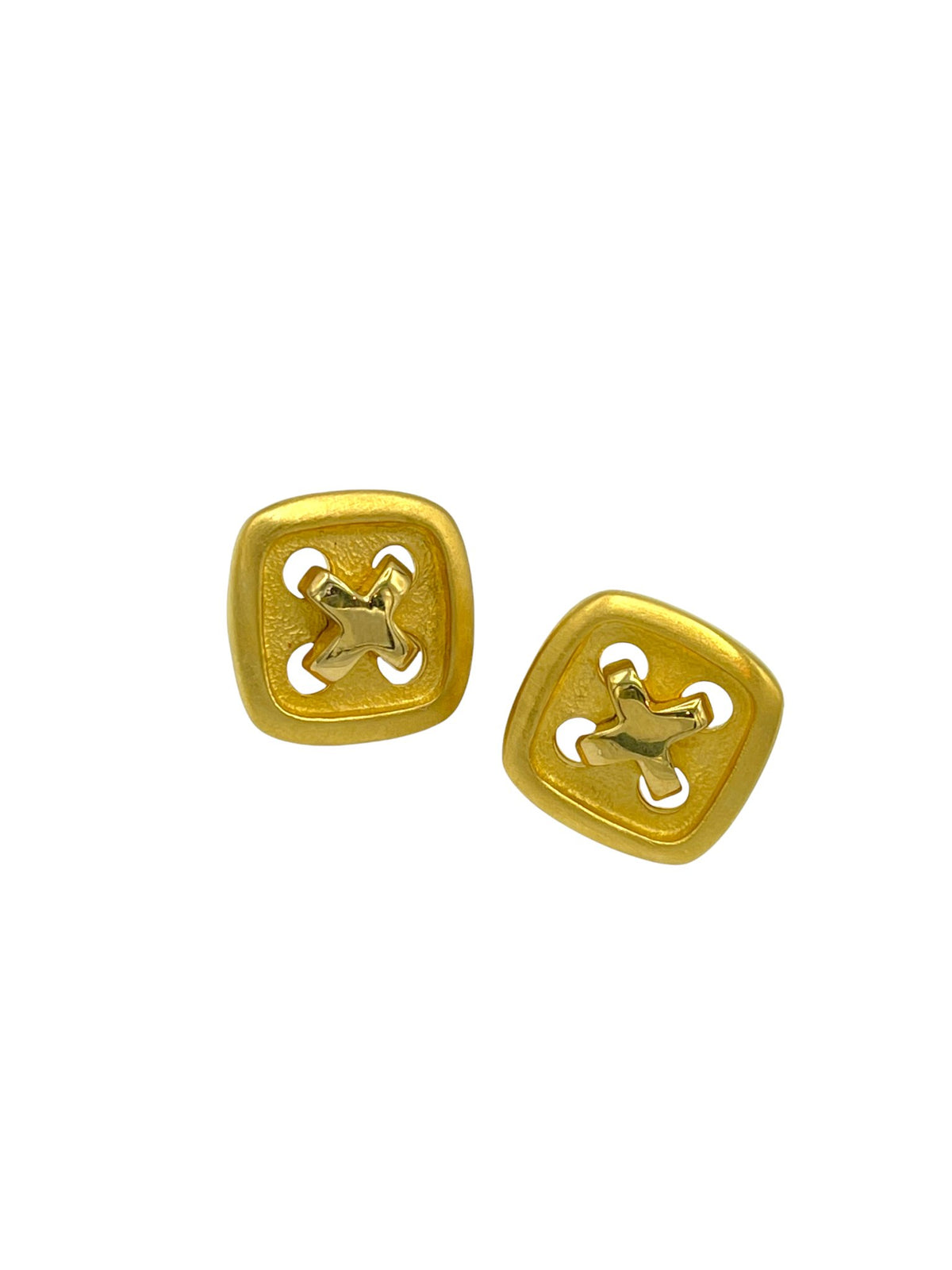 Givenchy Matt Gold Square Button Petite Vintage Pierced Earrings - 24 Wishes Vintage Jewelry