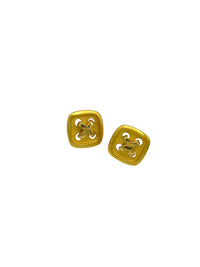 Givenchy Matt Gold Square Button Petite Vintage Pierced Earrings - 24 Wishes Vintage Jewelry