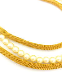 Givenchy Pearl & Gold Mesh Layered Chain Vintage Necklace - 24 Wishes Vintage Jewelry