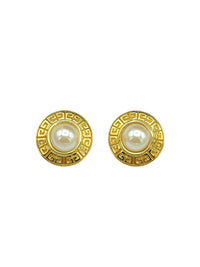Givenchy Round Logo Vintage Pearl Clip-On Earrings - 24 Wishes Vintage Jewelry