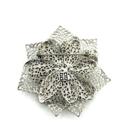Givenchy Silver & Black Filigree Floral Vintage Brooch - 24 Wishes Vintage Jewelry