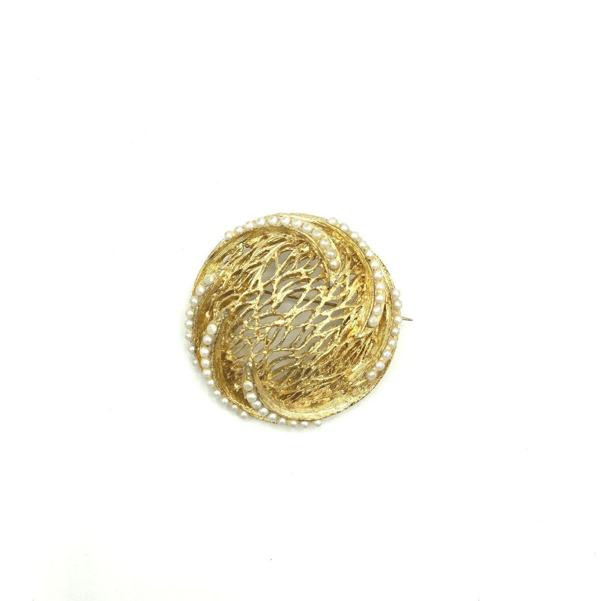 Gold Abstract Web Pearl BSK Vintage Brooch Pin - 24 Wishes Vintage Jewelry