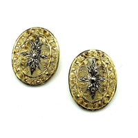 Gold Alice Caviness Filigree Marcasite Sterling Vintage Clip-On Earrings - 24 Wishes Vintage Jewelry