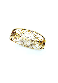 Gold Art Deco Open Scroll Work Bangle Bracelet - 24 Wishes Vintage Jewelry