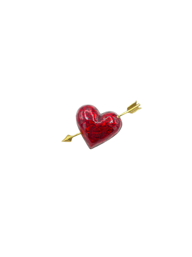 Gold Avon Victorian Revival Red Enamel Heart Brooch - 24 Wishes Vintage Jewelry