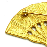Gold Ben-Amun Vintage Asian Inspired Fan Brooch - 24 Wishes Vintage Jewelry
