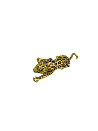 Gold Big Cat Brown Enamel Vintage Brooch Pin - 24 Wishes Vintage Jewelry