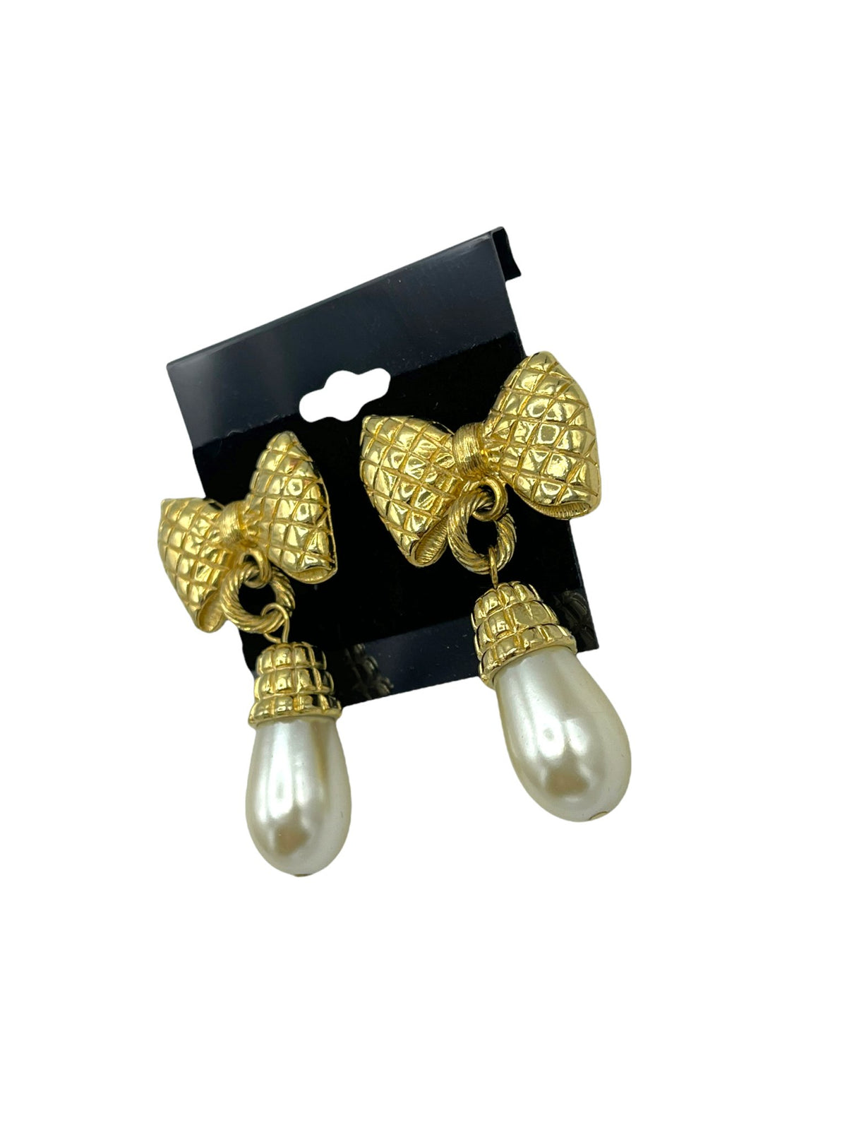 Gold Bow Pearl Drop Vintage Pierced Earrings - 24 Wishes Vintage Jewelry