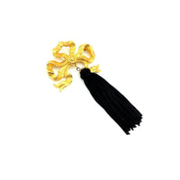 Gold Bow Ribbon & Black Tassel Vintage Brooch - 24 Wishes Vintage Jewelry
