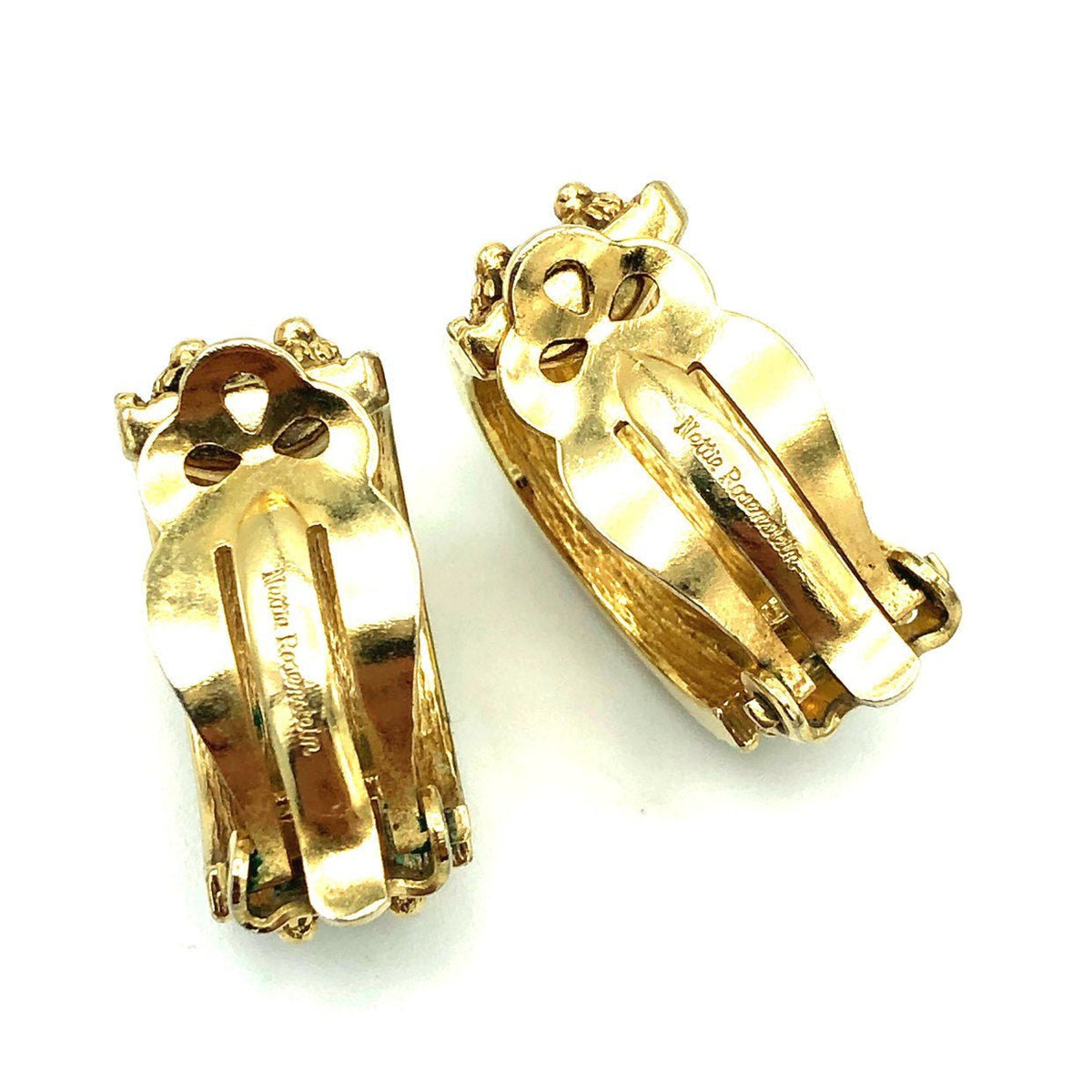 Gold Byzantine Cabochon Nettie Rosenstein Vintage Clip-On Earrings - 24 Wishes Vintage Jewelry