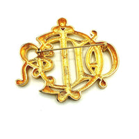 Gold Christian Dior Monogram Insignia Vintage Brooch - 24 Wishes Vintage Jewelry