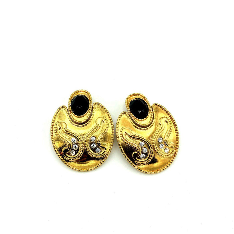 Gold Chunky Door Knocker Vintage Clip-On Earrings By Jacqueline Ferrar - 24 Wishes Vintage Jewelry