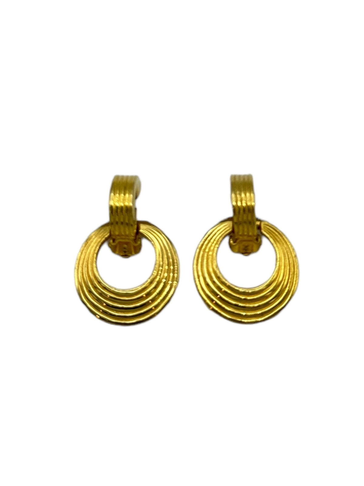 Gold Classic Door Knocker Hoop Clip-On Earrings by Mimi di N - 24 Wishes Vintage Jewelry