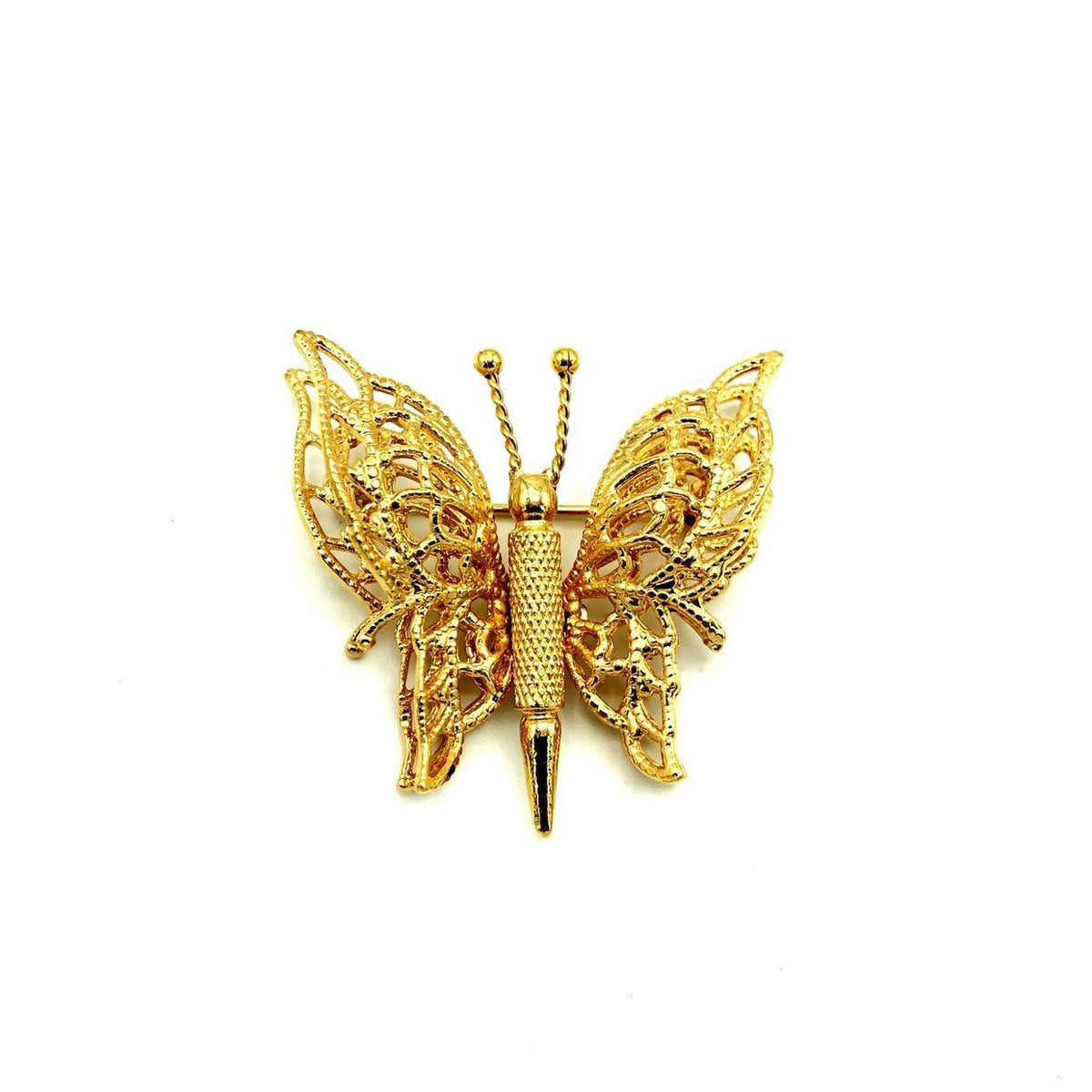 Gold Classic Monet Filigree Style Butterfly Vintage Brooch - 24 Wishes Vintage Jewelry