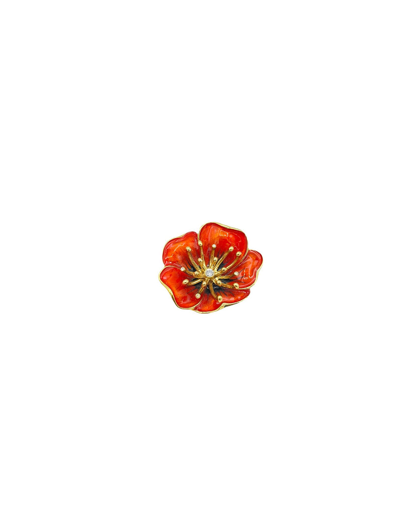 Gold Classic Monet Orange Poppy Enamel Flower Vintage Brooch - 24 Wishes Vintage Jewelry