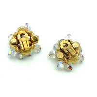Gold Cluster Clear Crystal & Rhinestone Vintage Clip-On Earrings - 24 Wishes Vintage Jewelry