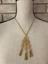 Gold Crown Trifari Flower Tassel Vintage Pendant - 24 Wishes Vintage Jewelry