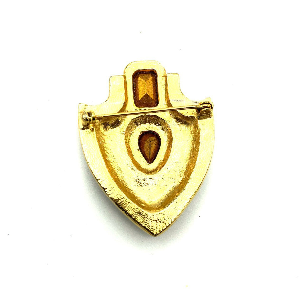 Gold Deep Purple Enamel Rhinestone Shield Rhinestones Brooch - 24 Wishes Vintage Jewelry