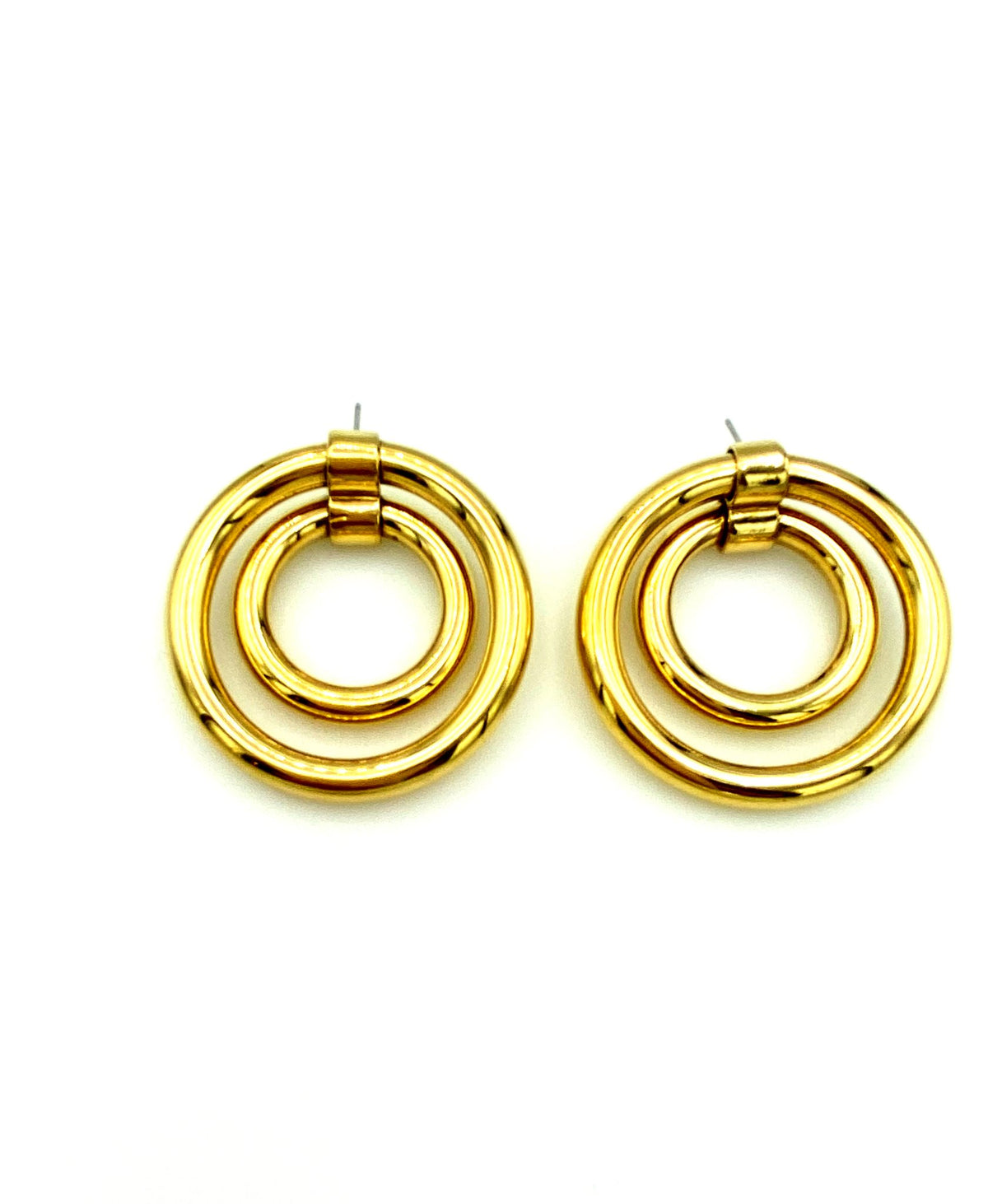 Gold Double Circle Hoop Vintage Pierced Earrings - 24 Wishes Vintage Jewelry