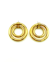 Gold Double Circle Hoop Vintage Pierced Earrings - 24 Wishes Vintage Jewelry