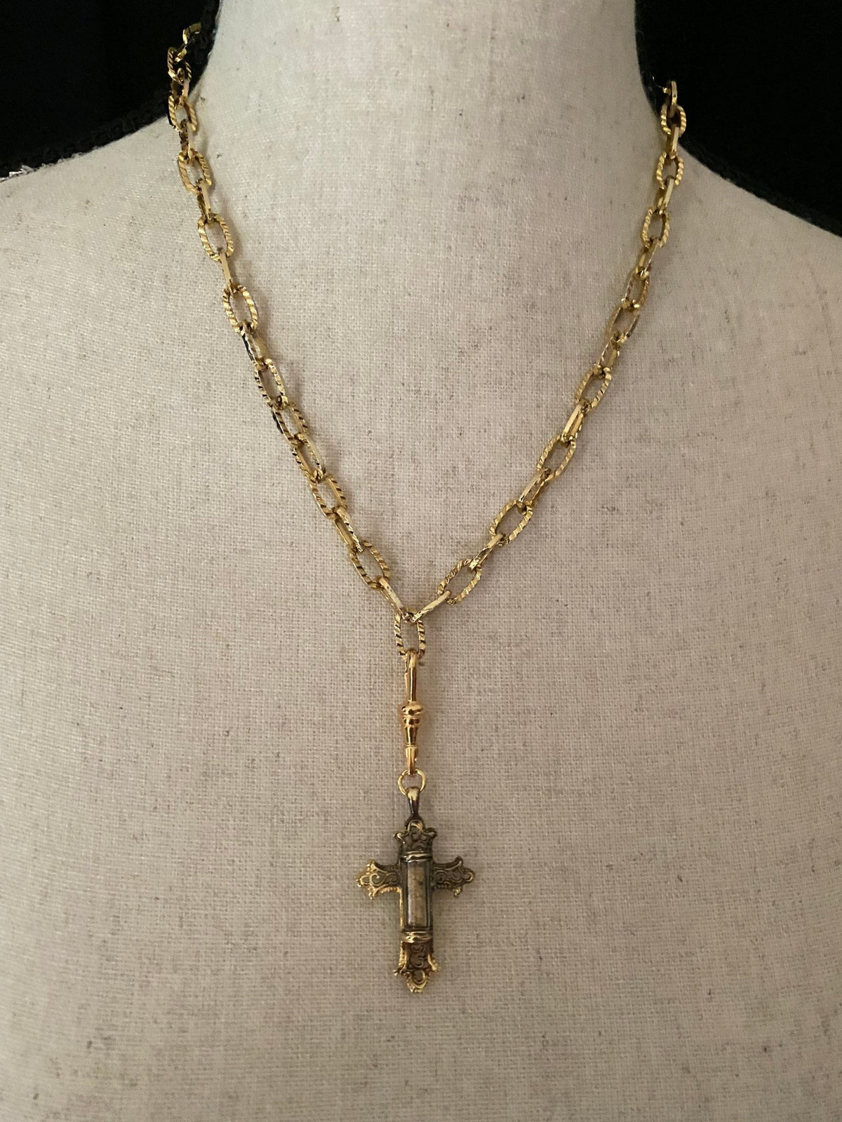 Gold Filigree Style Cross Charm - 24 Wishes Vintage Jewelry