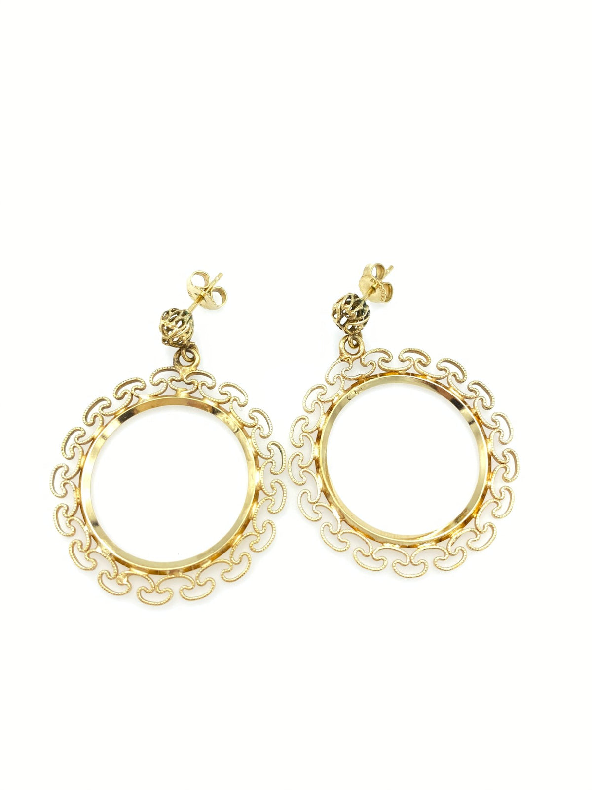Gold Filled Filigree Circle Dangle Pierced Earrings - 24 Wishes Vintage Jewelry