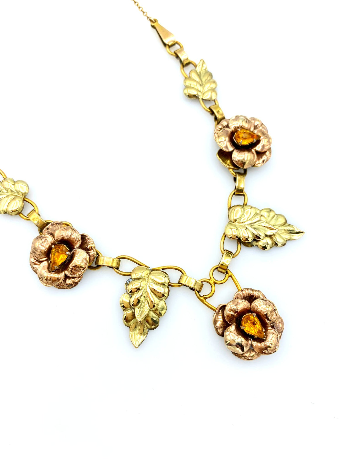 Gold Filled Floral Rhinestone Vintage Pendant - 24 Wishes Vintage Jewelry