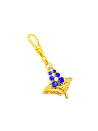 Gold Floral Blue Rhinestone Victorian Revival Charm - 24 Wishes Vintage Jewelry
