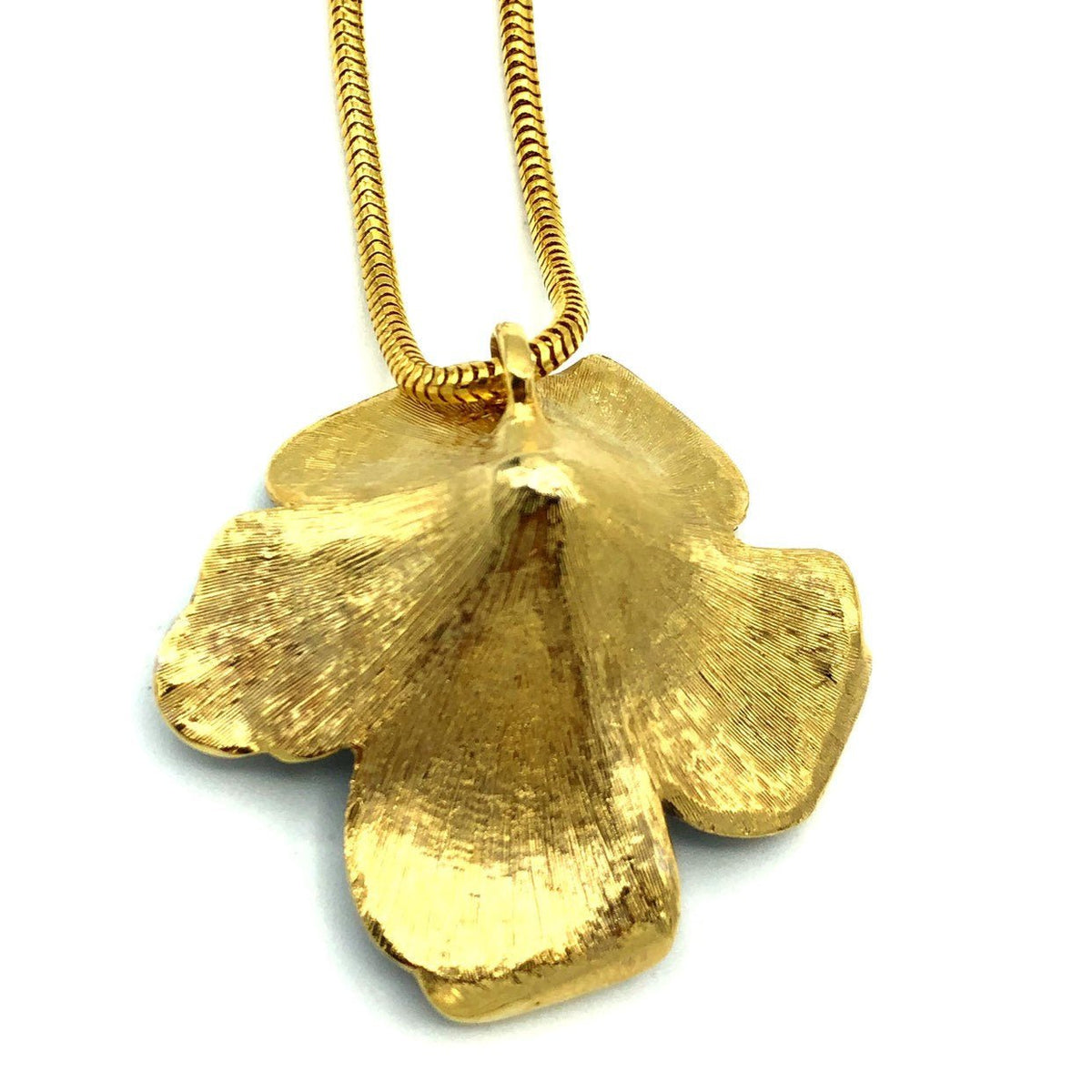 Gold Flower Black Enamel Rhinestone Vintage Pendant - 24 Wishes Vintage Jewelry