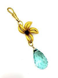 Gold Flower Blue Crystal Teardrop Charm - 24 Wishes Vintage Jewelry