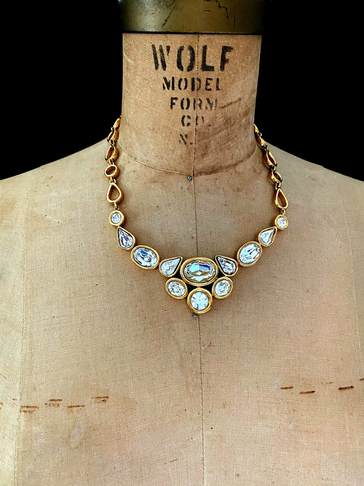 Gold Givenchy Large Rhinestone Statement Vintage Pendant - 24 Wishes Vintage Jewelry
