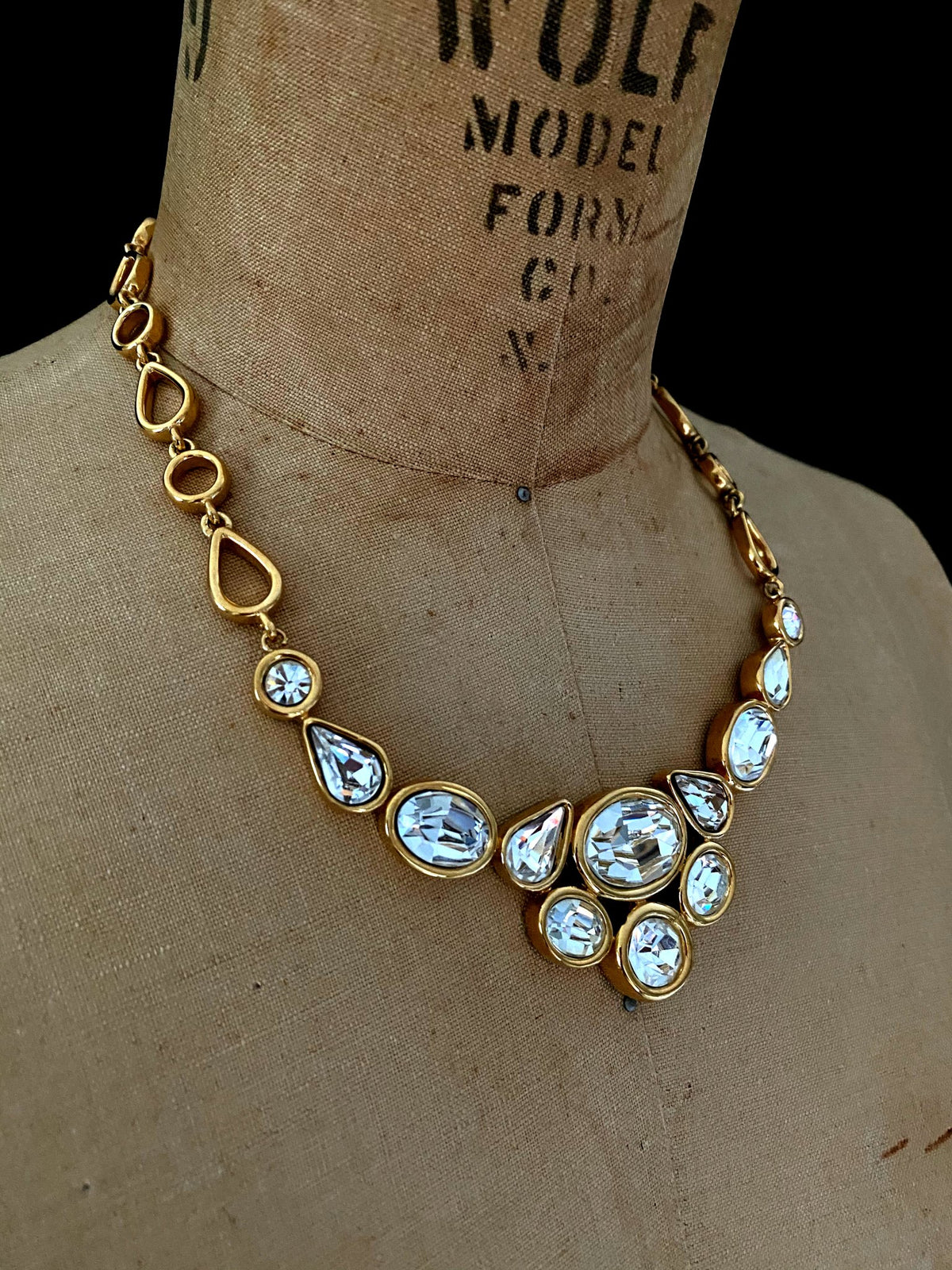 Gold Givenchy Large Rhinestone Statement Vintage Pendant - 24 Wishes Vintage Jewelry