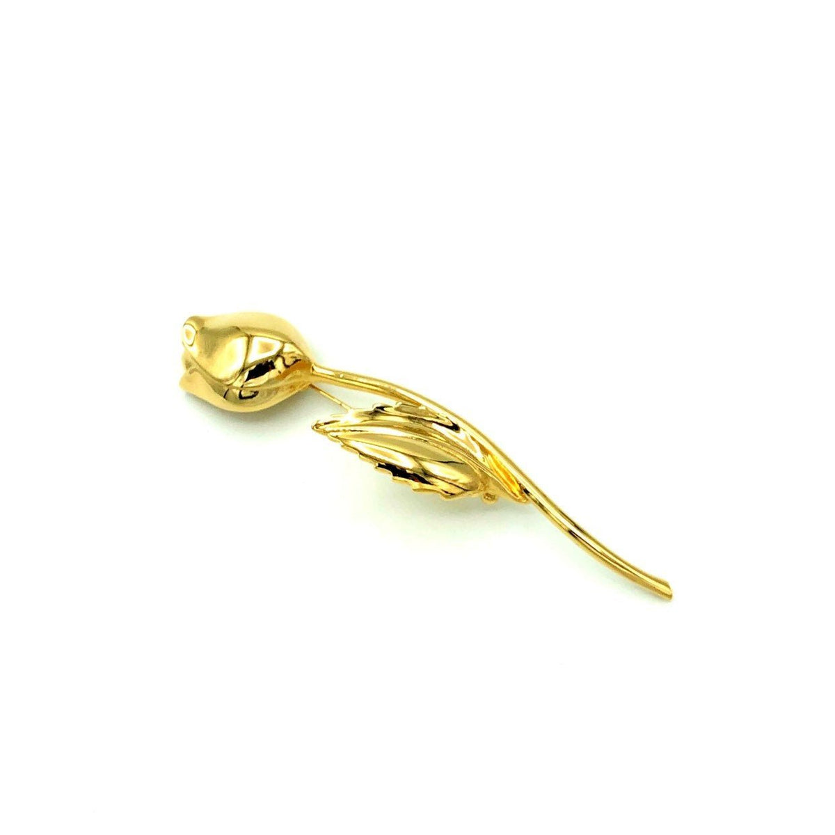 Gold Givenchy Long Stem Rose Vintage Brooch Pin - 24 Wishes Vintage Jewelry