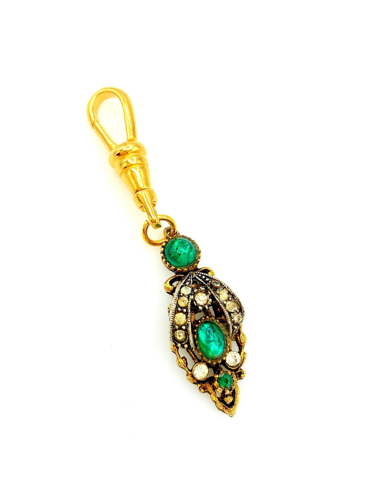 Gold & Green Rhinestone Victorian Revival Charm - 24 Wishes Vintage Jewelry