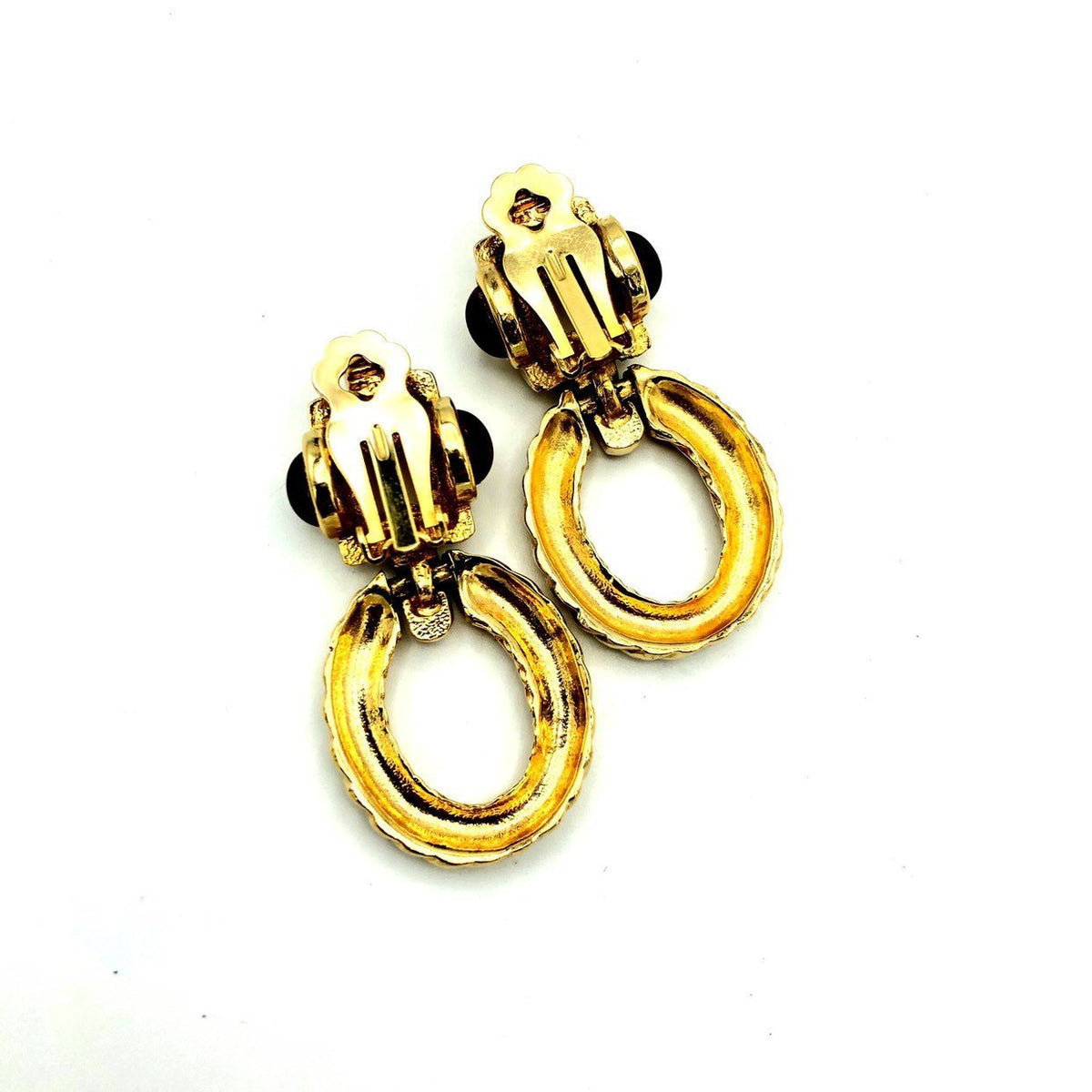 Gold Gripox Cabochon Rhinestone Vintage Clip-On Earrings - 24 Wishes Vintage Jewelry