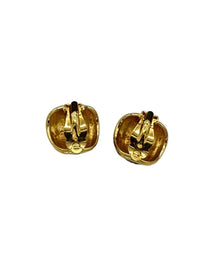 Gold Ivana Blue Enamel Statement Half Hoop Clip-On Earrings - 24 Wishes Vintage Jewelry