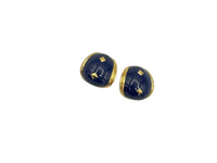 Gold Ivana Blue Enamel Statement Half Hoop Clip-On Earrings - 24 Wishes Vintage Jewelry