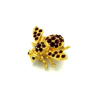 Gold Joan Rivers Petite Bee Red Crystal Brooch - 24 Wishes Vintage Jewelry