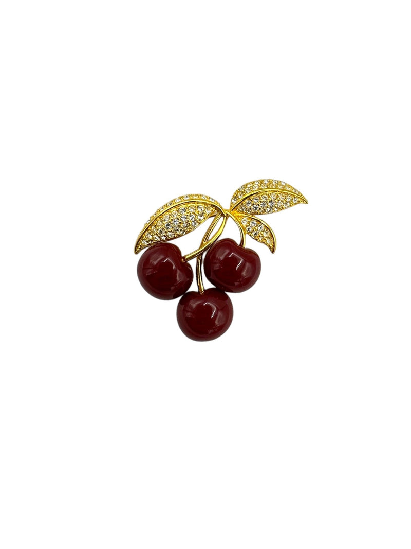 Gold Joan Rivers Red Cherries Vintage Brooch - 24 Wishes Vintage Jewelry
