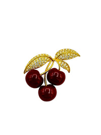 Gold Joan Rivers Red Cherries Vintage Brooch - 24 Wishes Vintage Jewelry