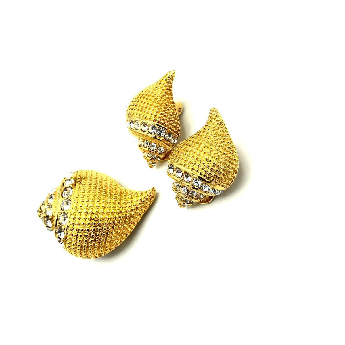 Gold Kenneth Jay Lane Conch Seashell Brooch & Earring Jewelry Set - 24 Wishes Vintage Jewelry