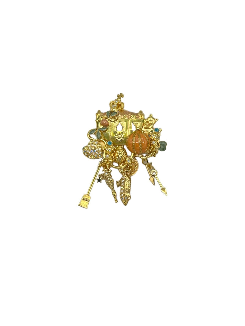 Gold Kirks Folly Cinderella Carriage Crystal Rhinestone Charms Brooch - 24 Wishes Vintage Jewelry
