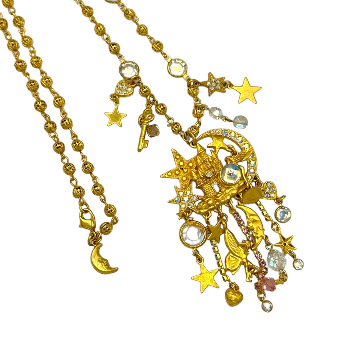 Gold Kirks Folly Fairy Castle Charm Necklace - 24 Wishes Vintage Jewelry