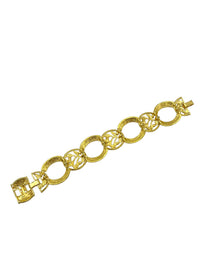 Gold Large Open Oval Link Floral Enamel Jacqueline Kennedy JBK Bracelet - 24 Wishes Vintage Jewelry